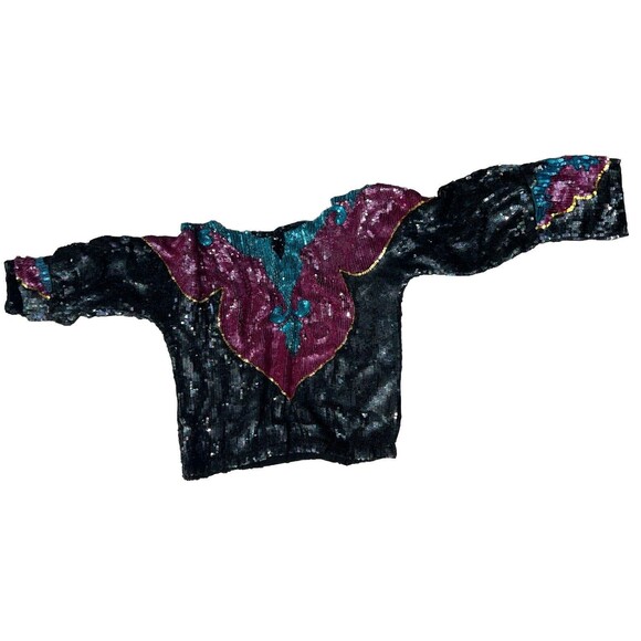 Metamorphosis Sequins Vintage 70s Womens L Top 100% Silk Lined